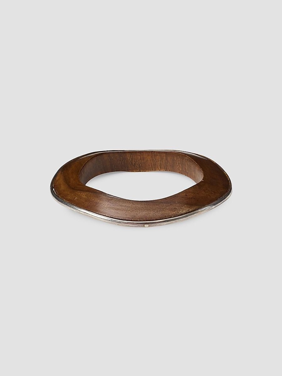 Polo Ralph Lauren Women's Brass Wood-Contour Bangle Bracelet - Silver Brown