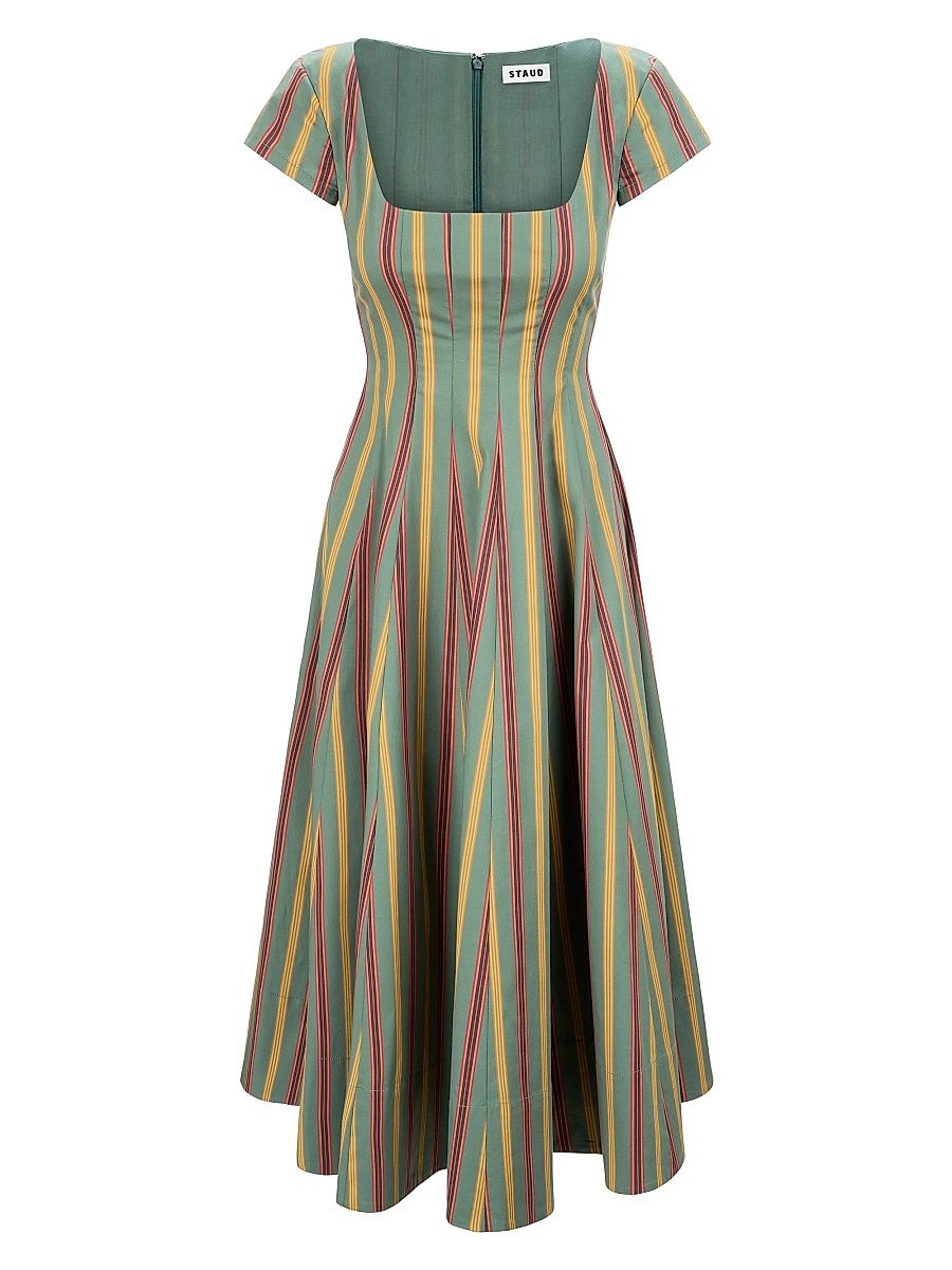 Women's Wells Striped Stretch-Cotton Square-Neck Midi-Dress - Trailblazer Stripe - Size 6