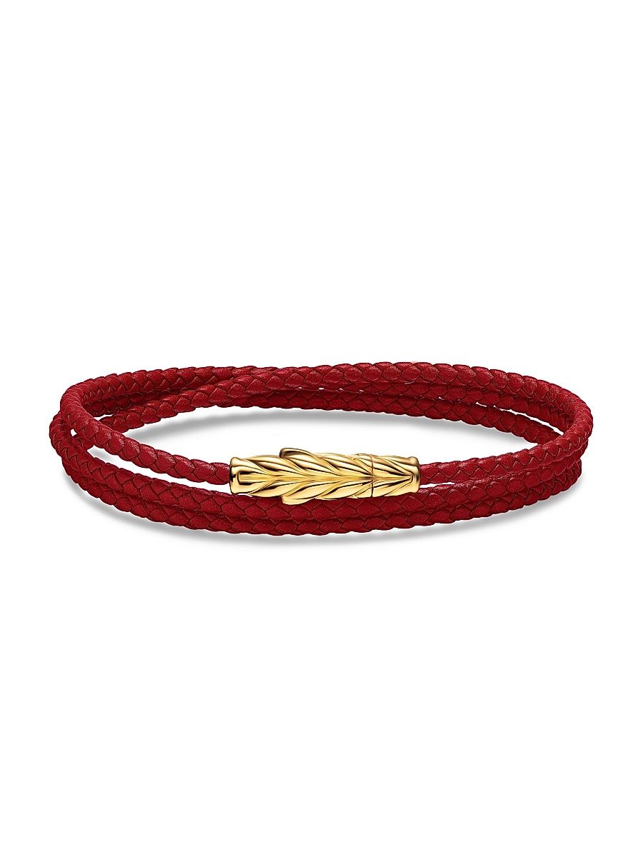 Men's Chevron Triple Wrap Bracelet in Leather - Red - Size Large