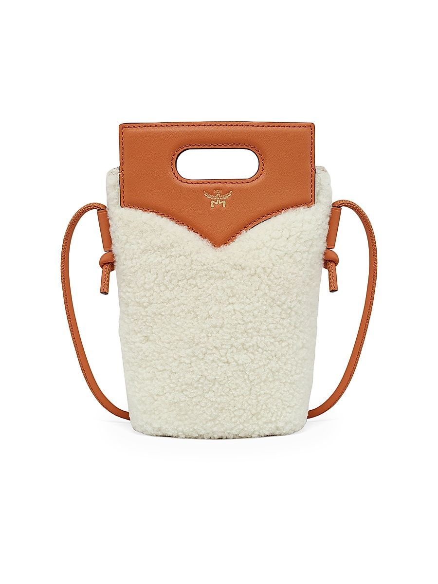 Women's Diamond Shearling & Leather Crossbody Bag - White