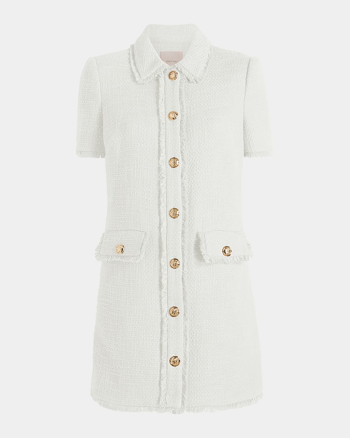 Pammy Button-Front Tweed Mini Dress