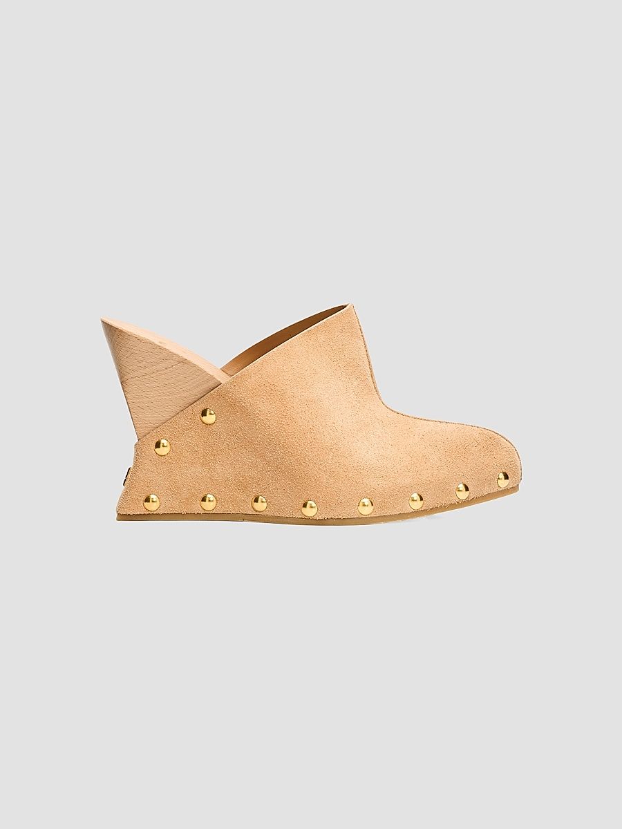 Balmain Women's Suede Clog Wedges - Biscuit - Size 7.5