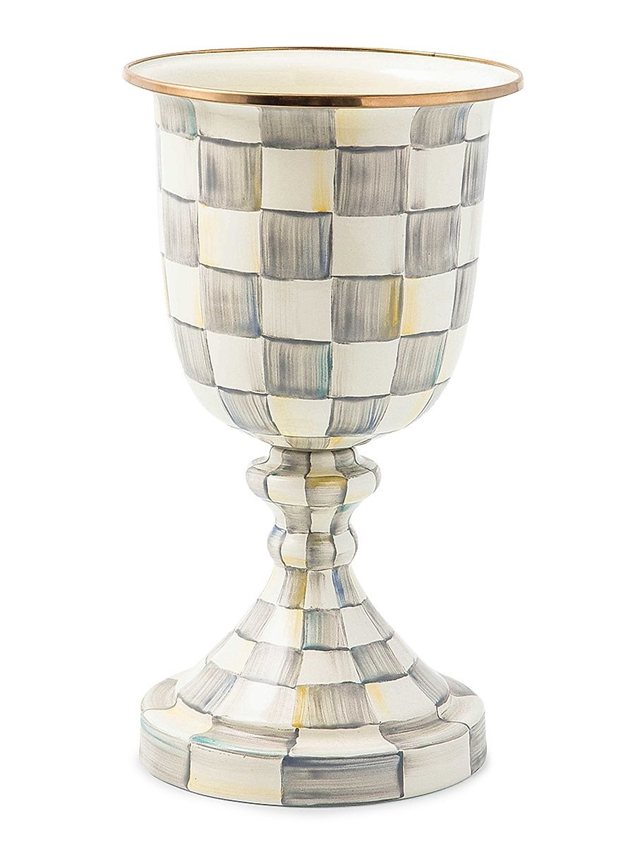 Sterling Check Enamel Pedestal Vase