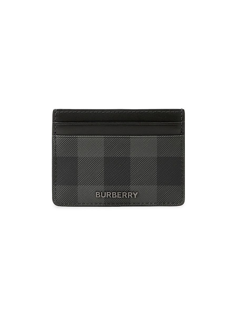 Men's Check Leather Card Case - Charcoal