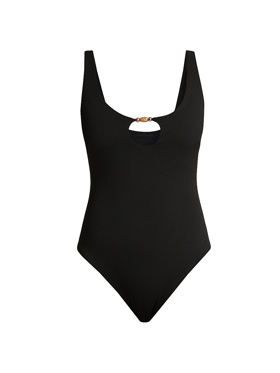 Women's Beaded One-Piece Swimsuit - Black - Size Large