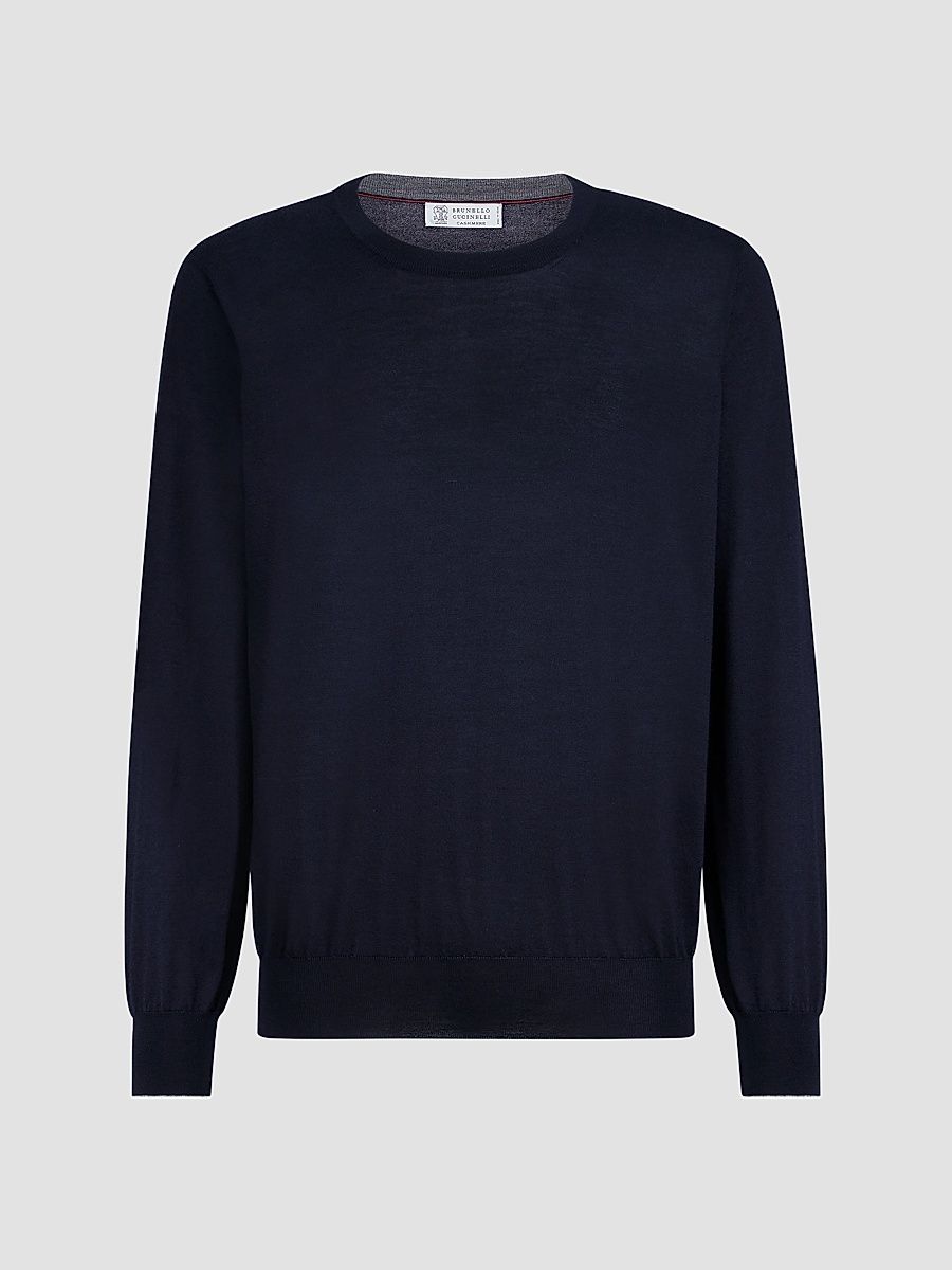 Brunello Cucinelli Men's Cashmere and Silk Lightweight Sweater - Navy Blue - Size 38