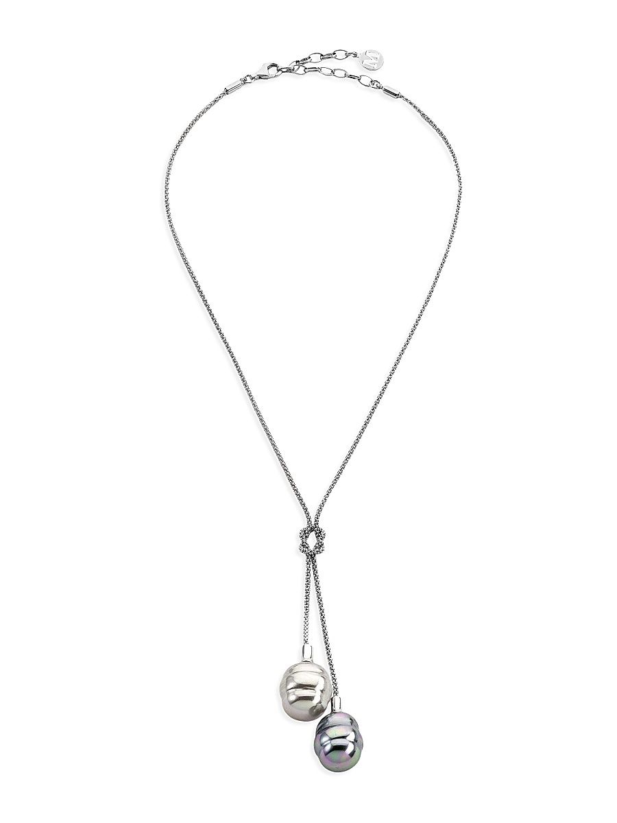 Women's Tender Rhodium-Plated & Lab-Grown Baroque Pearls Knot Necklace - Pearl