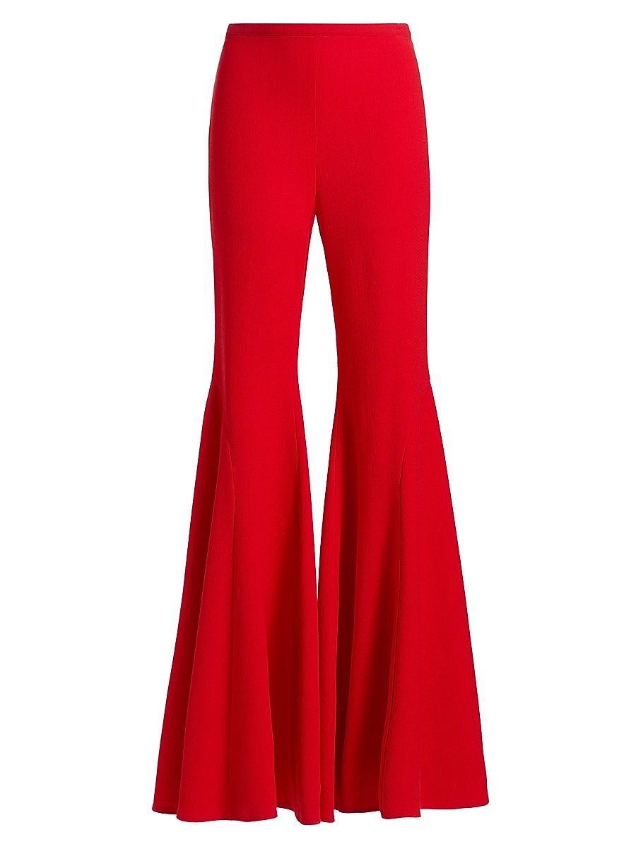 Women's Bell Bottom Crepe Wool-Blend Trousers - Scarlet - Size 10