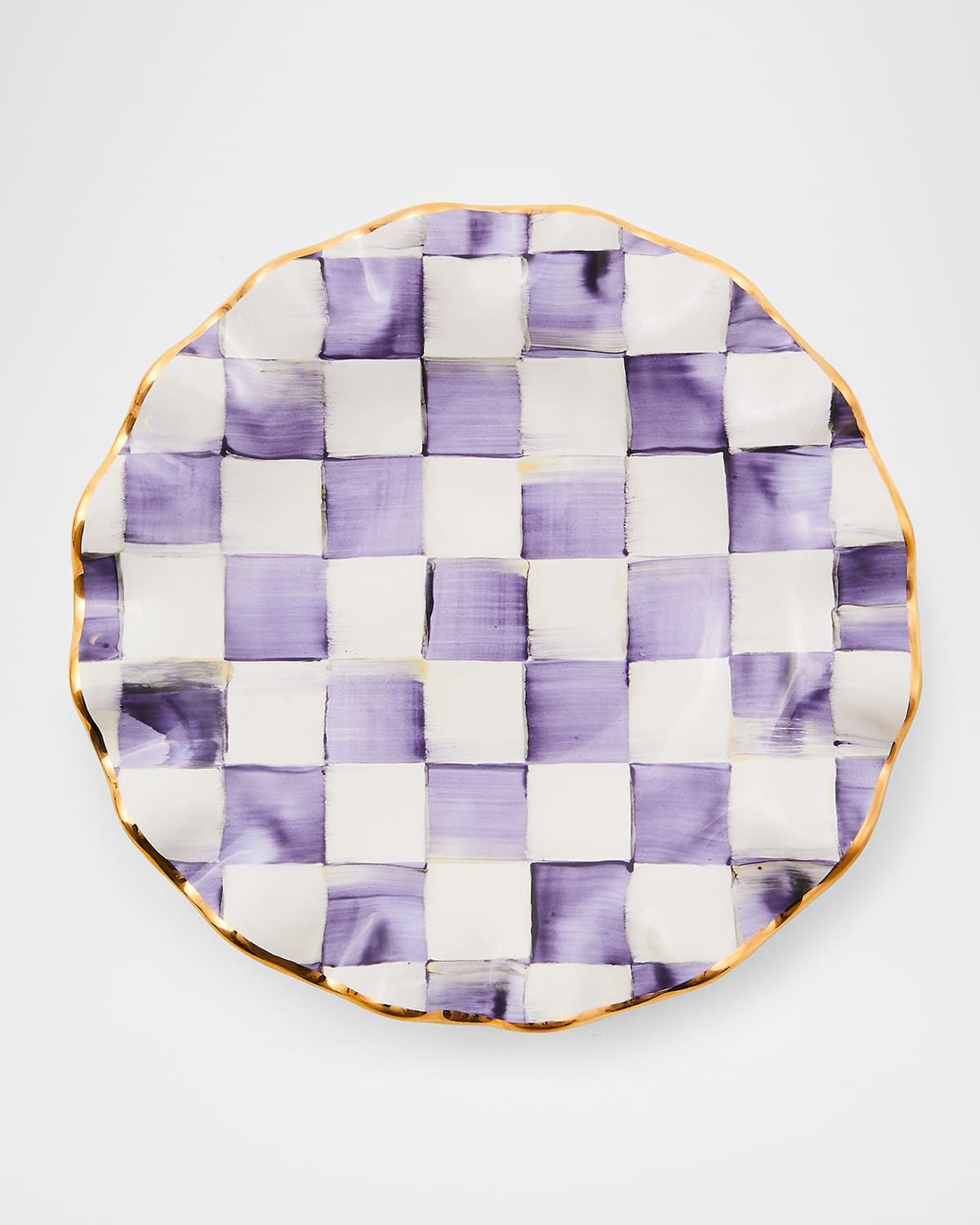 Plum Check Fluted Ceramic Dessert Plate