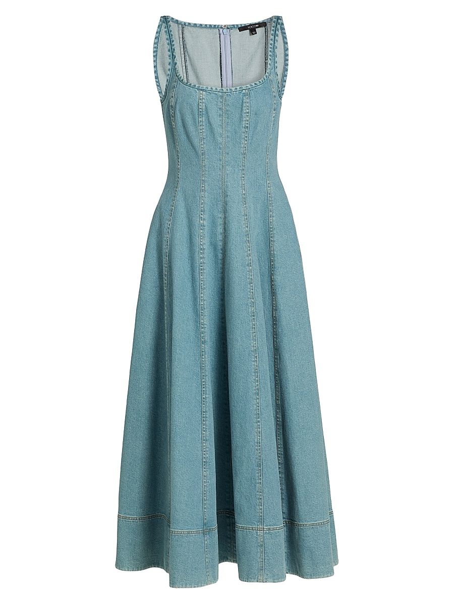 Women's Tia Stretch Denim Midi-Dress - Light Wash - Size 12