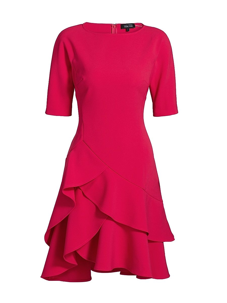 Women's Ruffle Stretch-Crepe Short-Sleeve Minidress - Red - Size 14