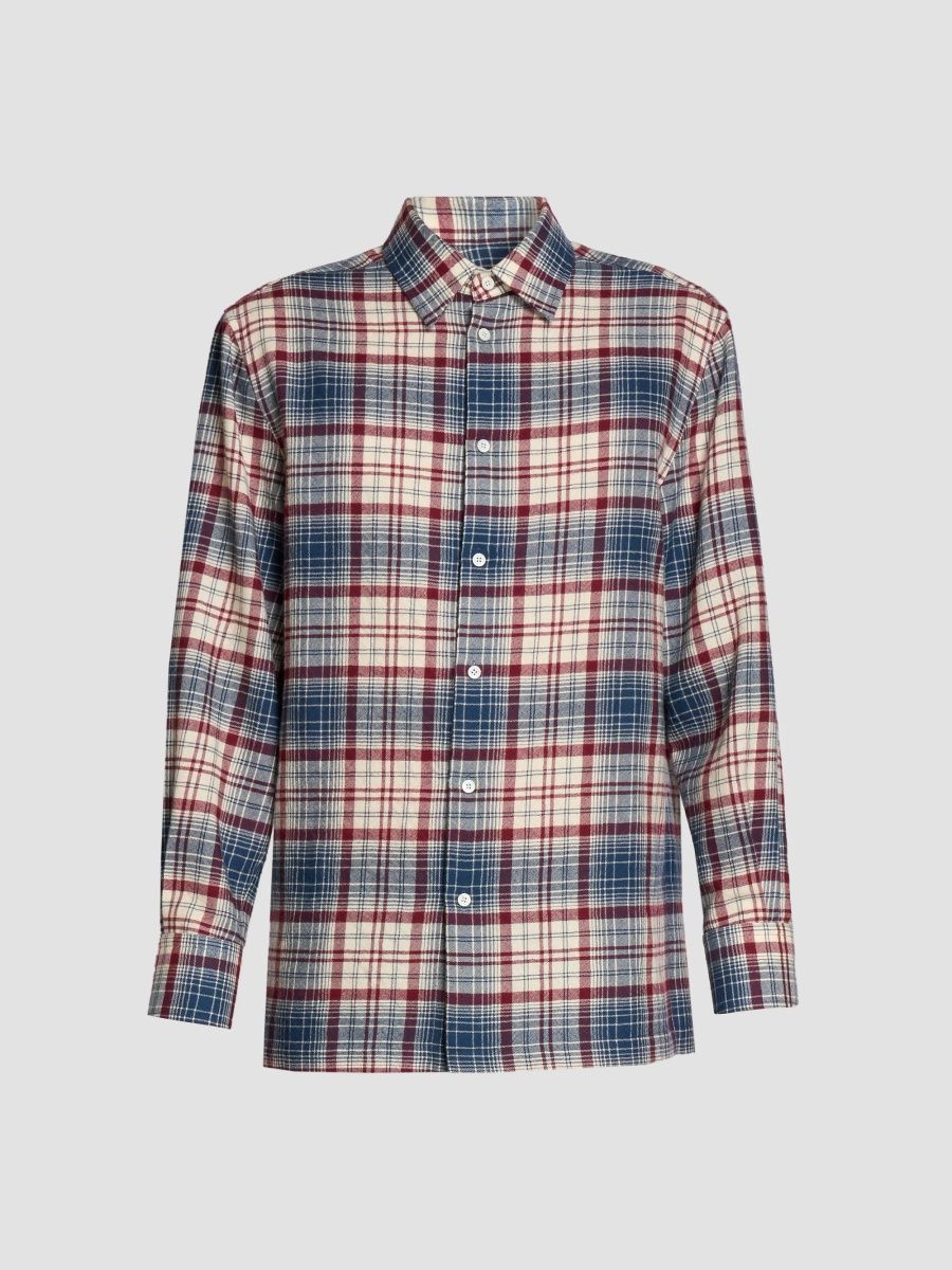 Willy Chavarria Men's Plaid Wool Flannel Shirt - Black Red - Size XL