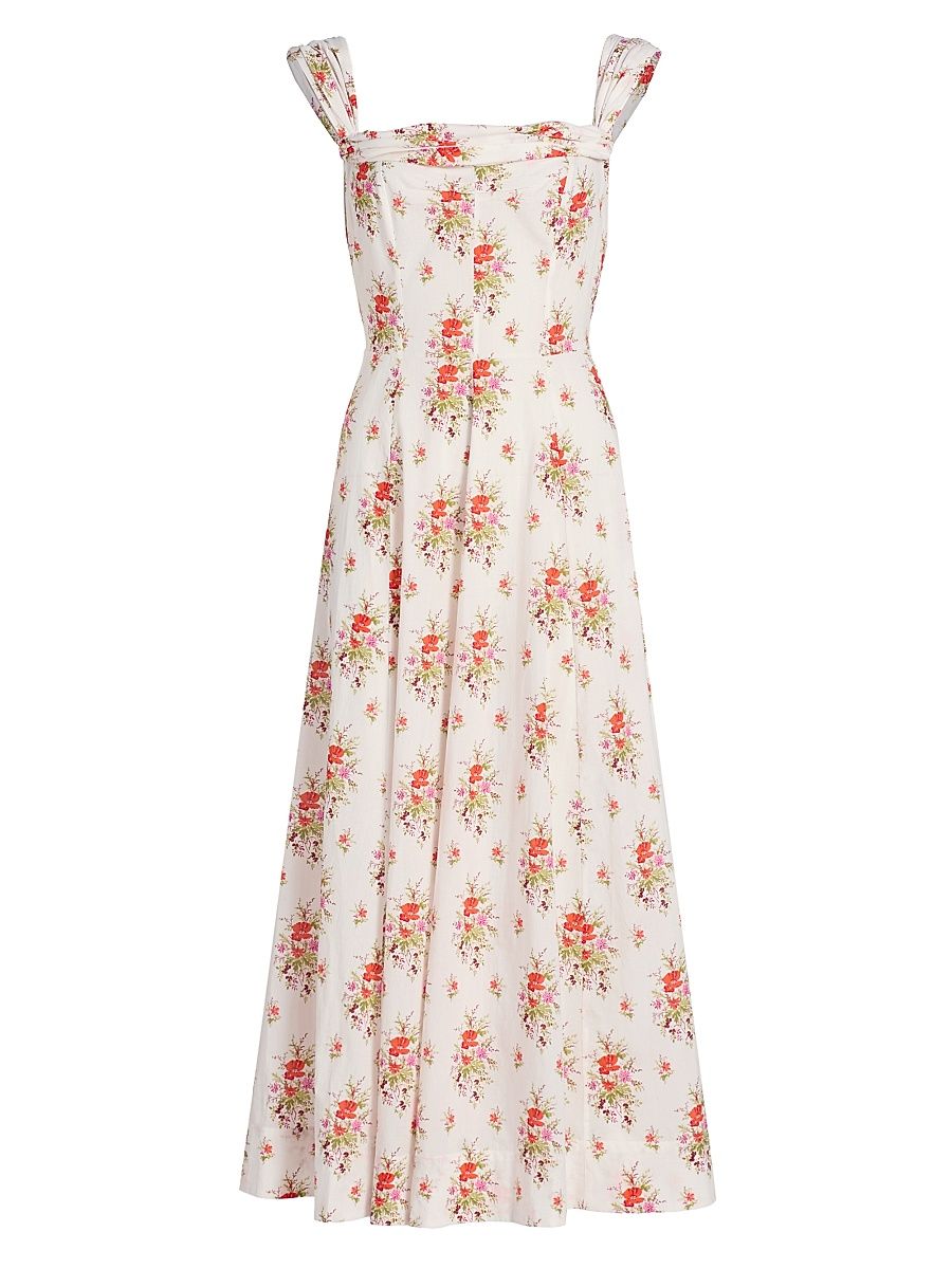 Women's Clea Floral Cotton Midi-Dress - Pinkpetit Bouquet De Chamoni - Size Small