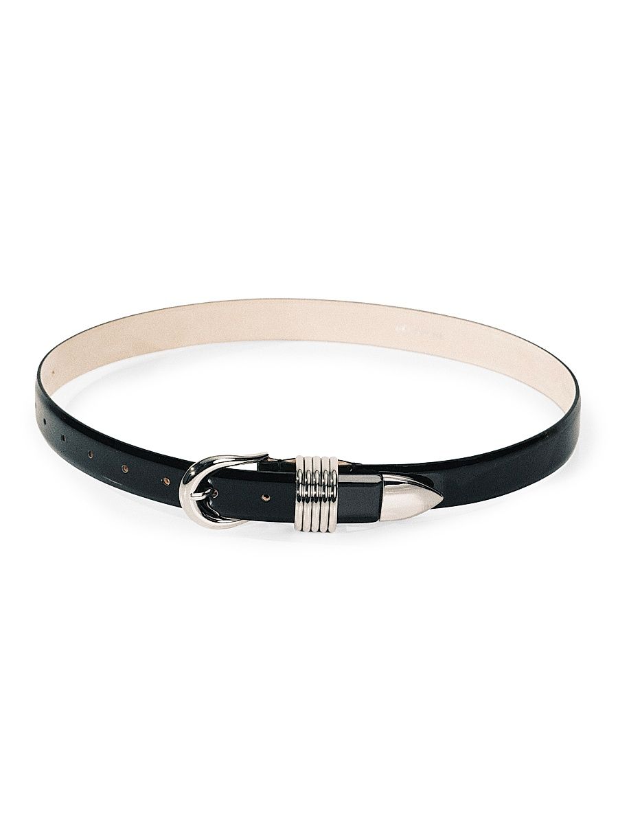 Women's Hollyhock Lacquer Leather Belt - Black And Silver - Size XL