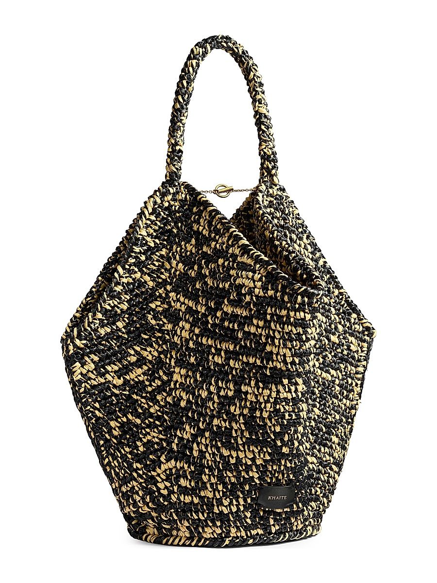 Women's Lotus Medium Raffia Medium Bag - Black White