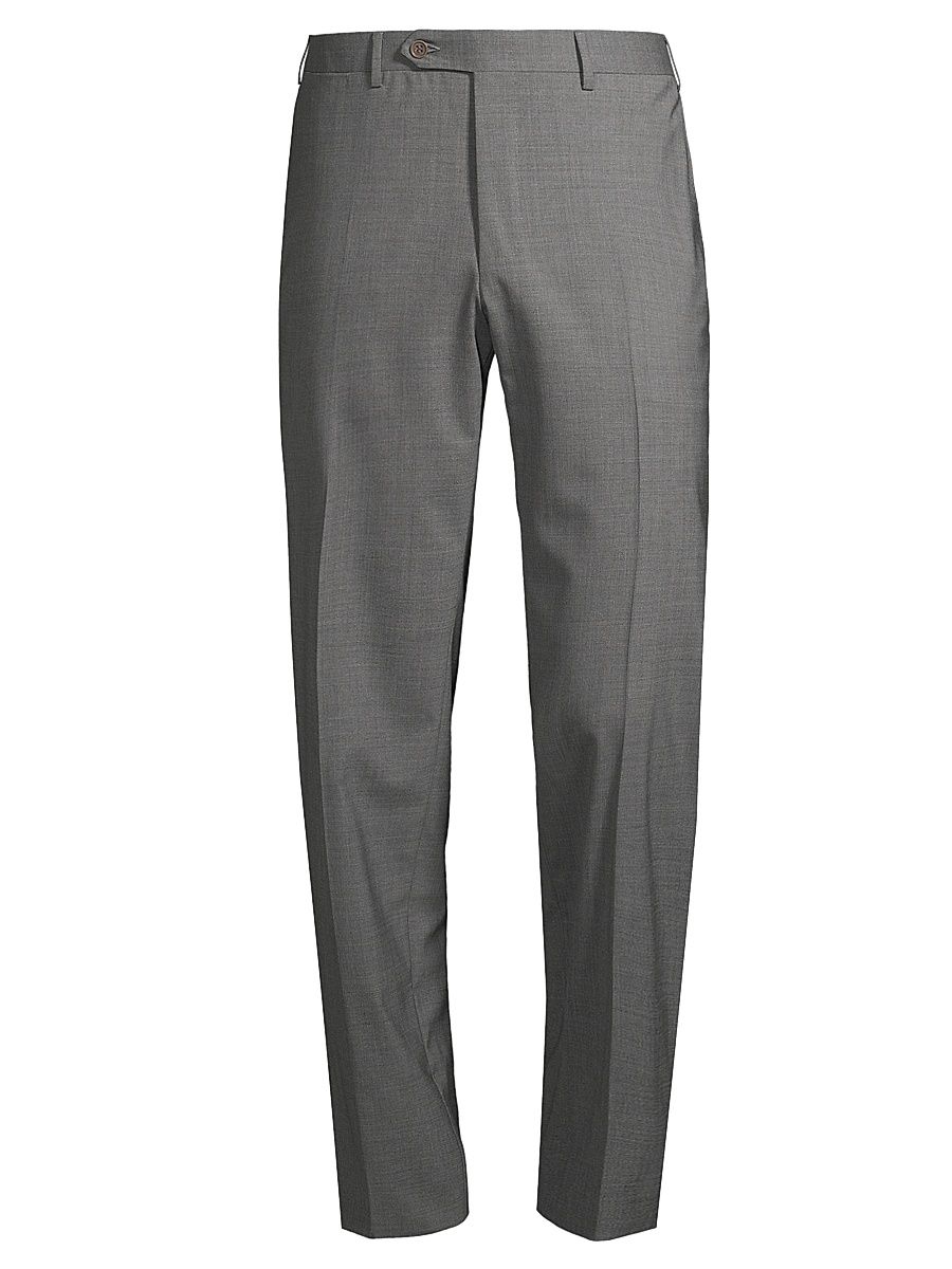 Men's Solid Stretch-Wool Trousers - Grey - Size 40