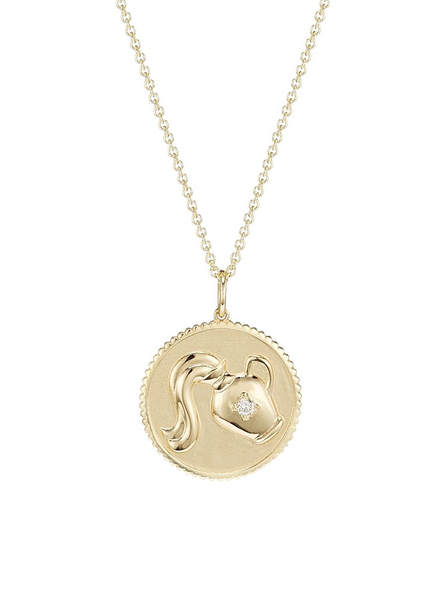 Women's 14K Yellow Gold & Diamond Large Zodiac Medallion Pendant Necklace - Capricorn