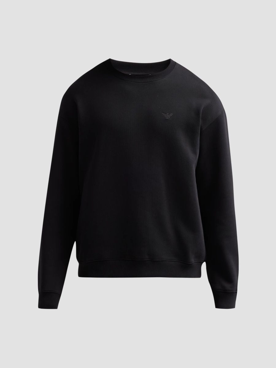 Emporio Armani Men's Logo Jersey Crewneck Sweatshirt - Solid Black - Size Medium