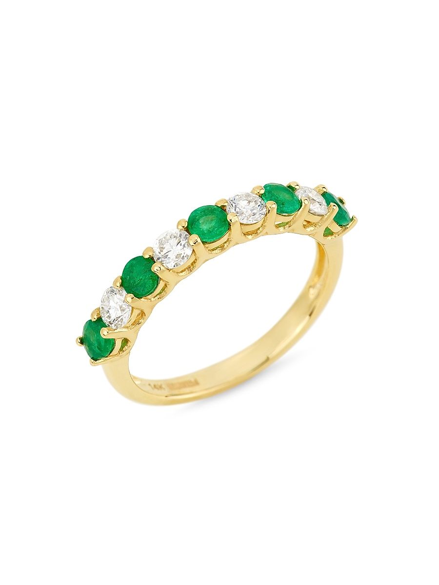 Women's 14K Gold, Diamond & Emerald Ring - Yellow Gold - Size 6