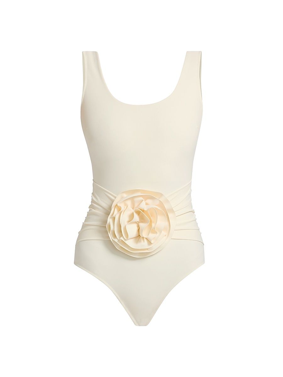 Women's Duana Rosette One-Piece Swimsuit - Cream - Size 8