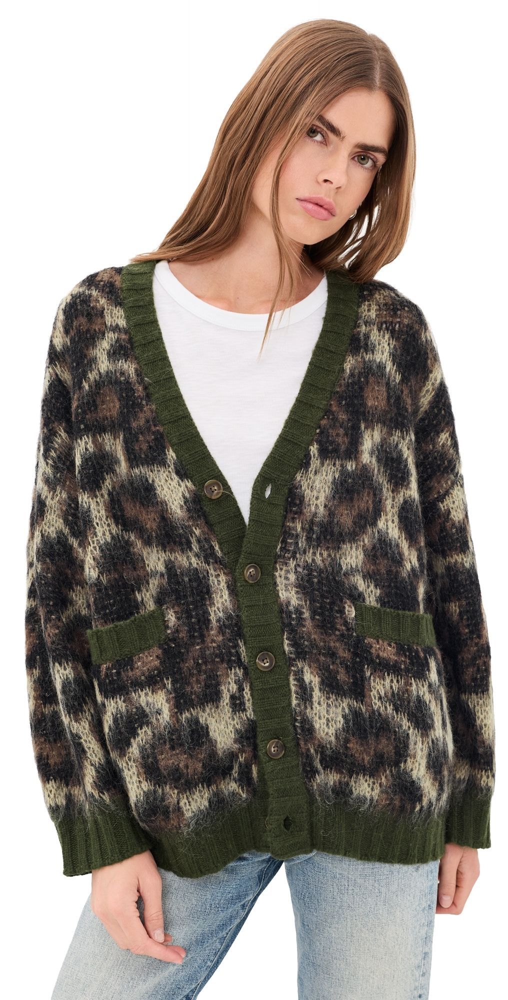 R13 Oversized Cardigan Brown Leopard Mohair S