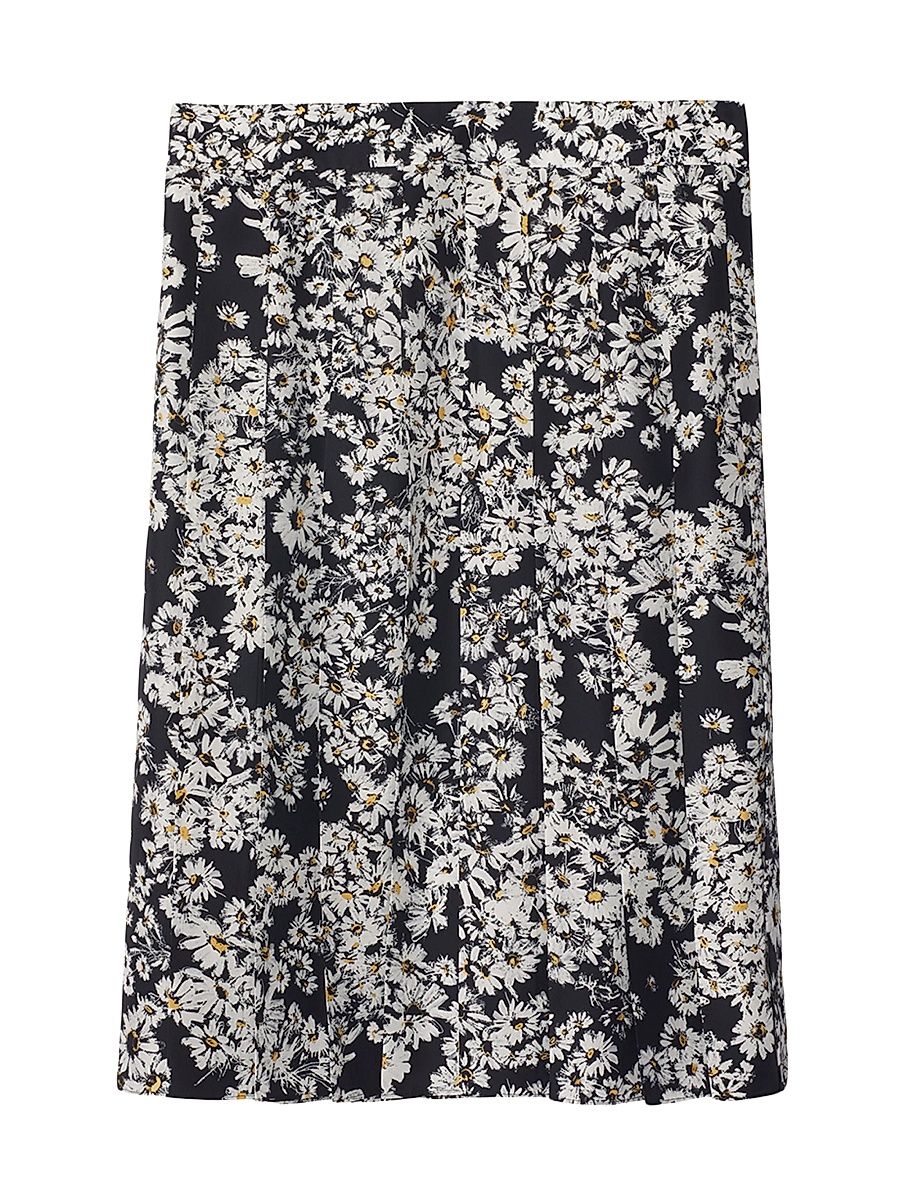 Women's Daisy Printed Silk Midi-Skirt - Black Ippat - Size 4
