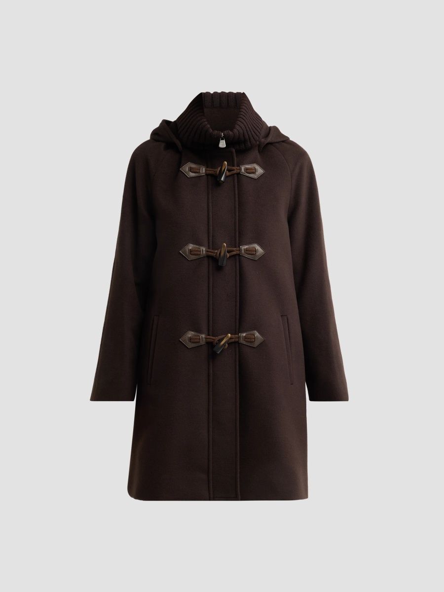 Cinzia Rocca Women's Virgin Wool Toggle Hooded Coat - Espresso - Size 2