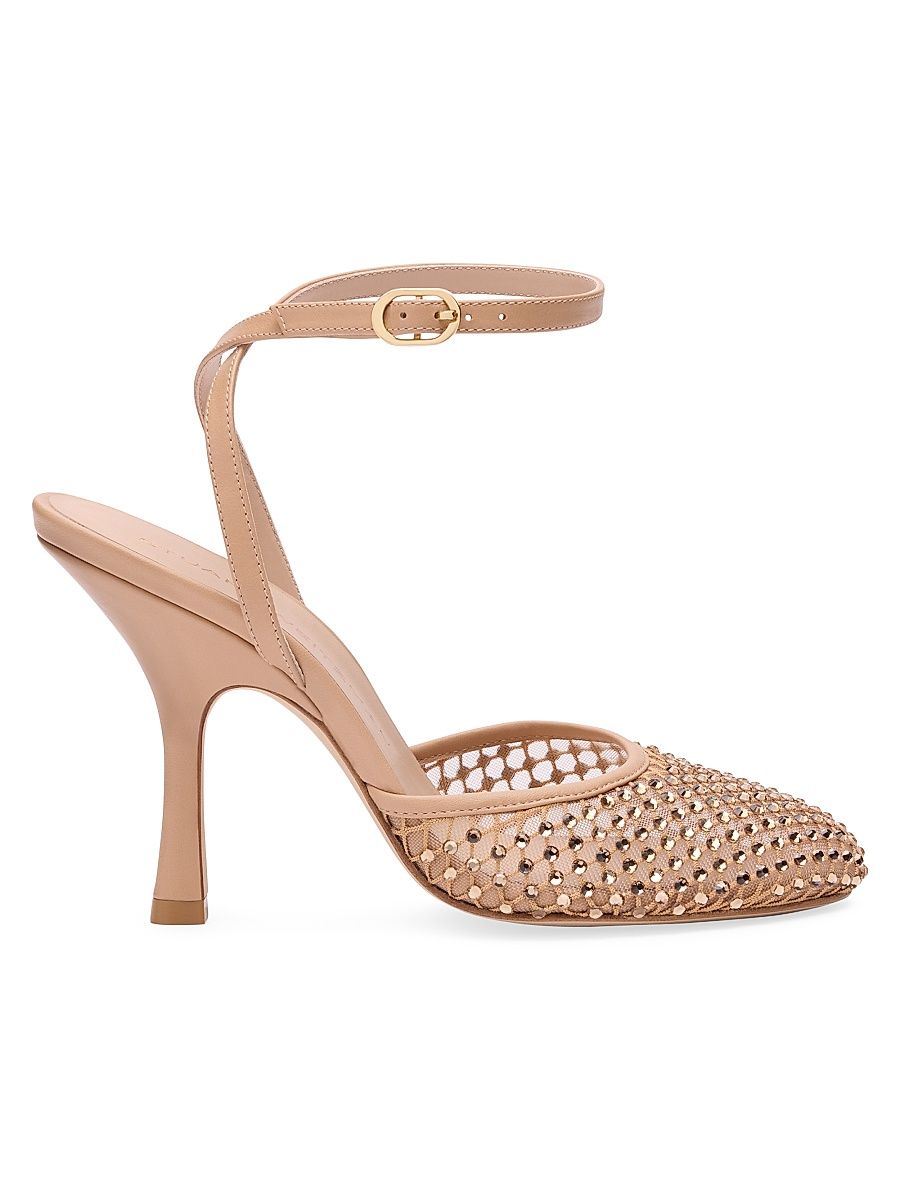 Women's Bareitall Shine 100MM Crystal-Embellished Mesh Pumps - Adobe - Size 10