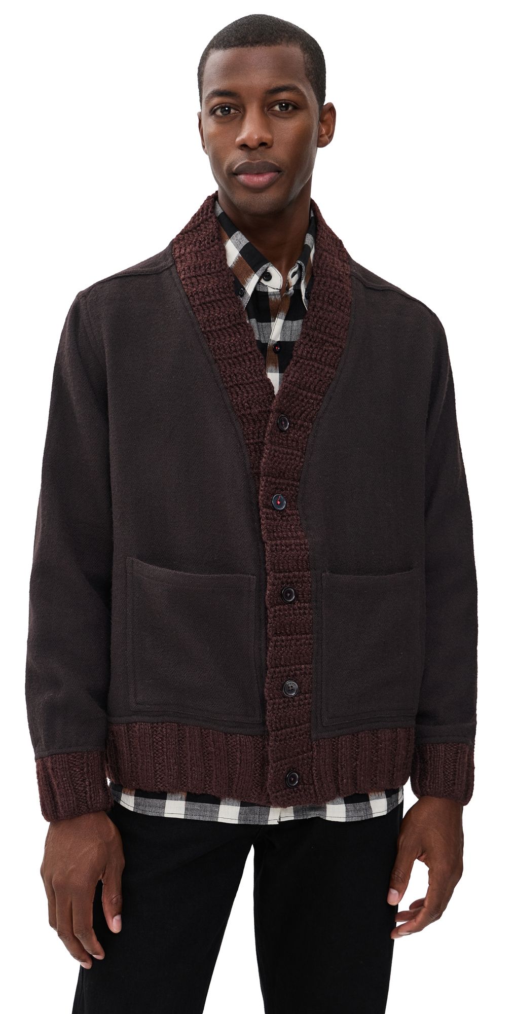 Kardo Devender Hand Knitted Crochet Wool Cardigan Cocoa Powder M