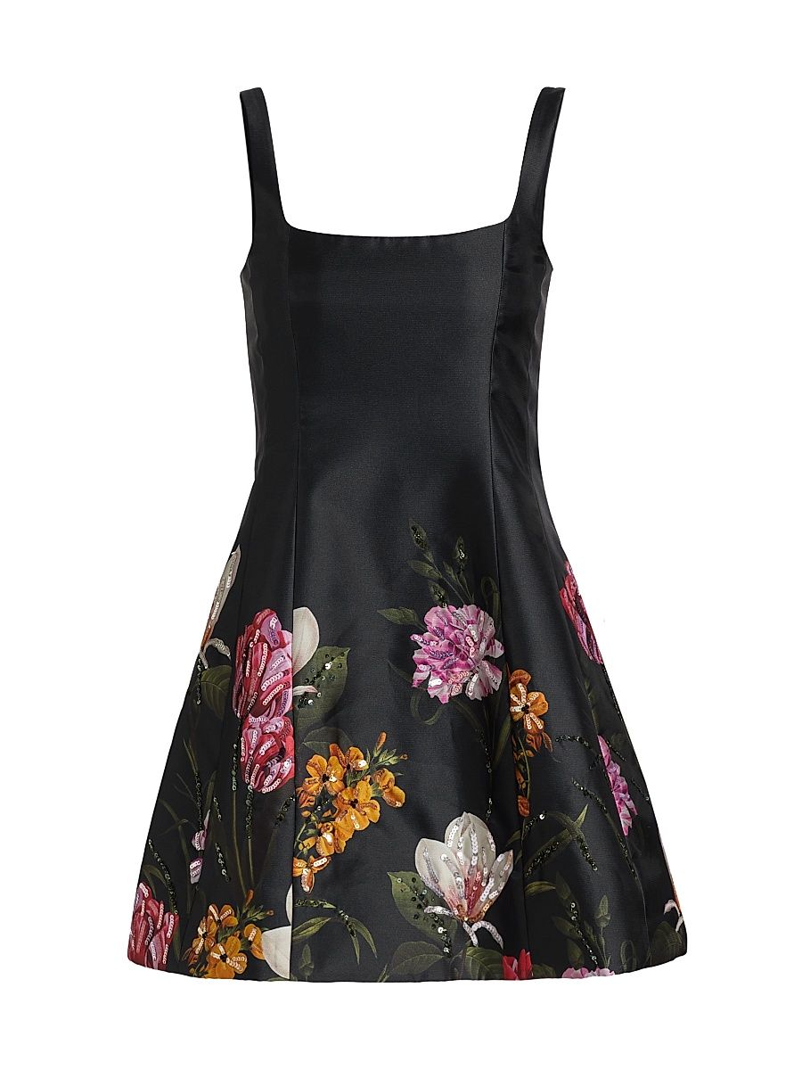 Women's Caroline Sequined Floral Minidress - Dark Midnight Garden - Size 4