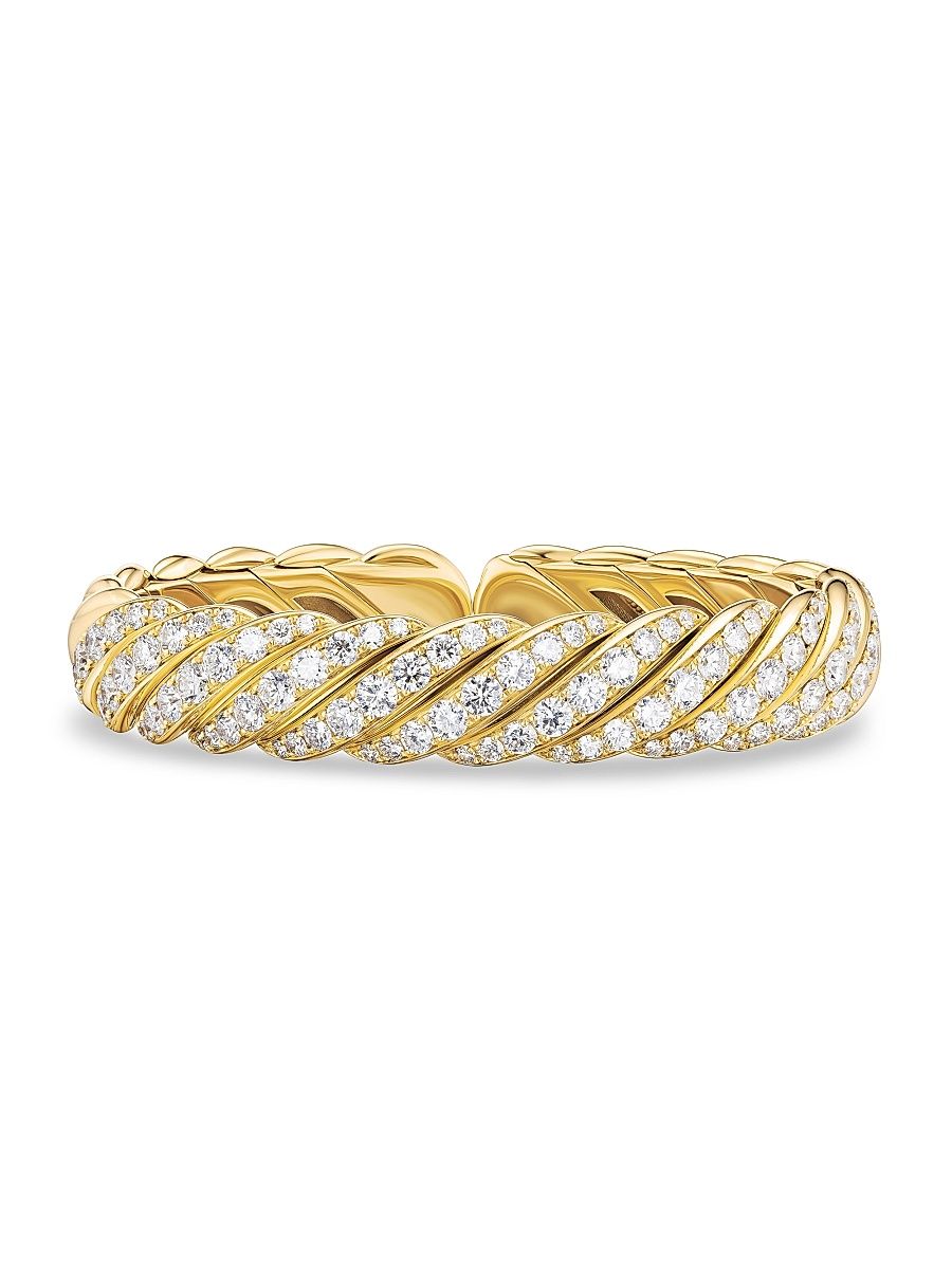 Women's Sculpted Cable Flex Bracelet in 18K Yellow Gold - Diamond - Size Medium