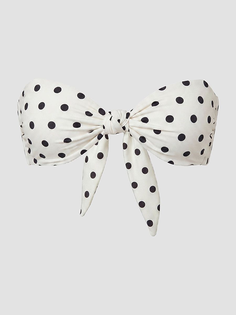 Women's Naia Polka Dot Knotted Bikini Top - Ivory Black Polka Dot - Size Large
