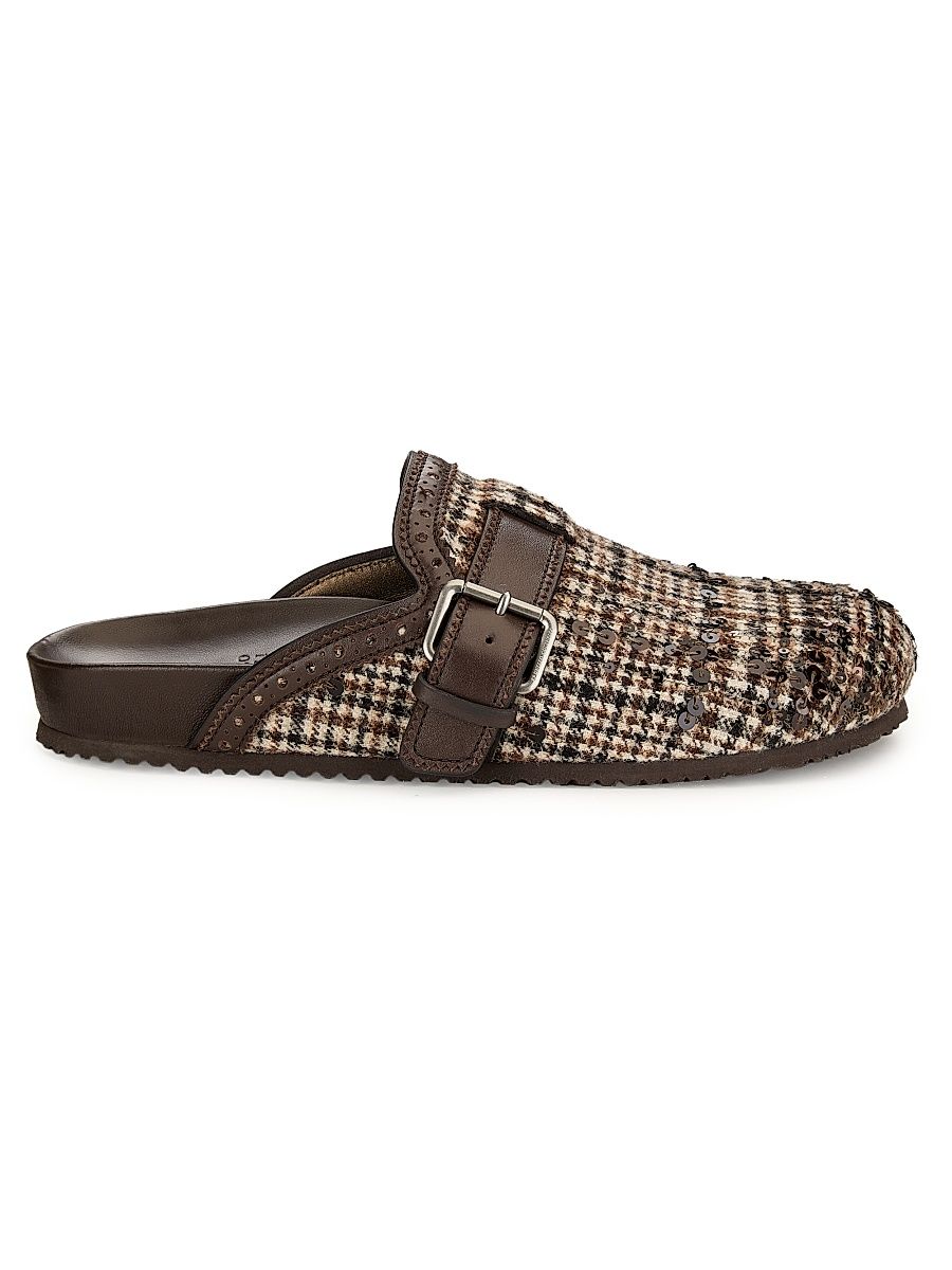 Women's Plaid Alpaca-Wool Blend Mules - Beige Tobacco - Size 9