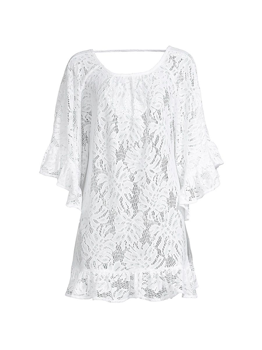 Women's Atley Ruffle Coverup - White - Size XXS