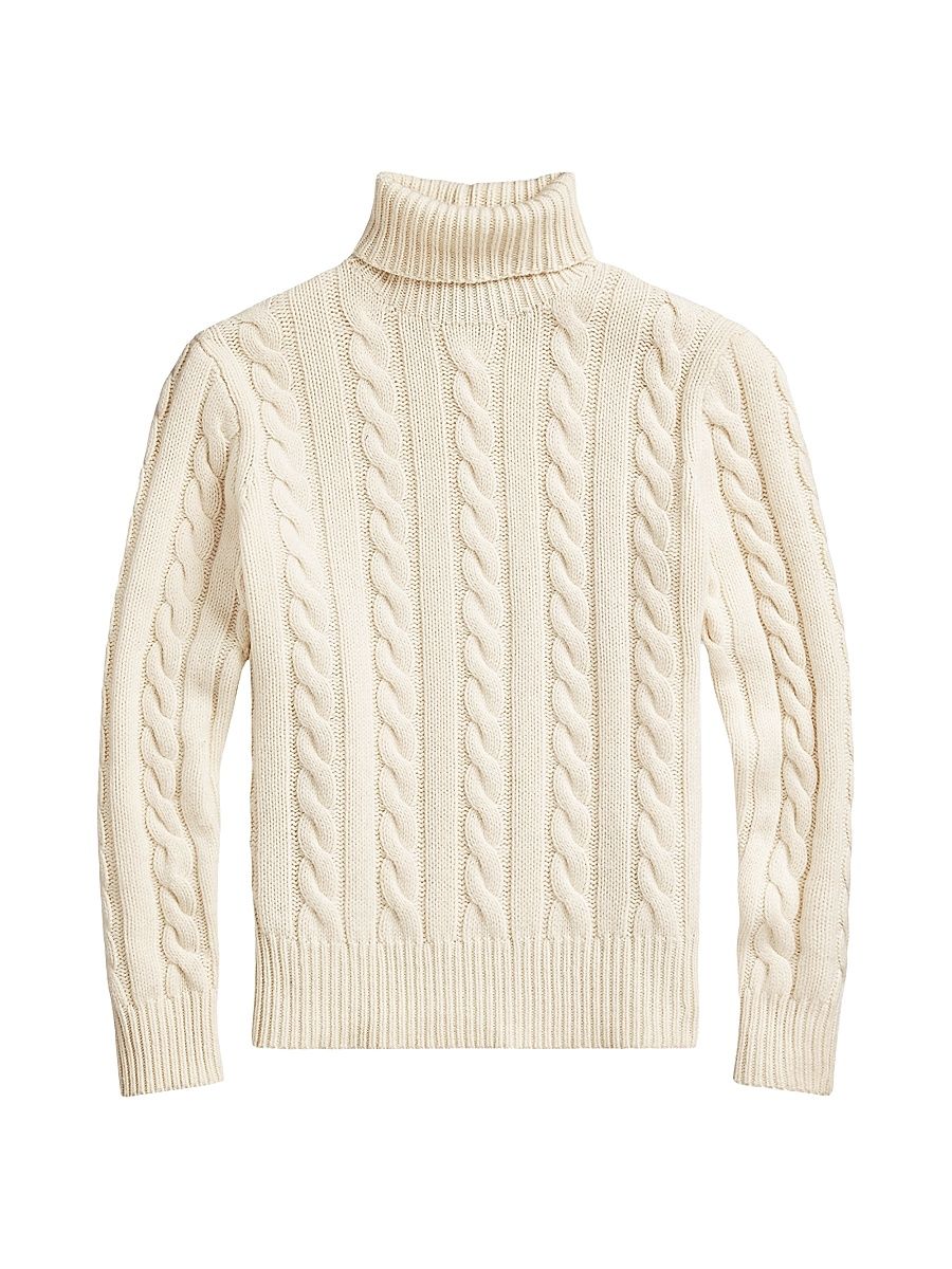 Men's Cable-Knit Wool-Cashmere Turtleneck Sweater - Andover Cream - Size XXL