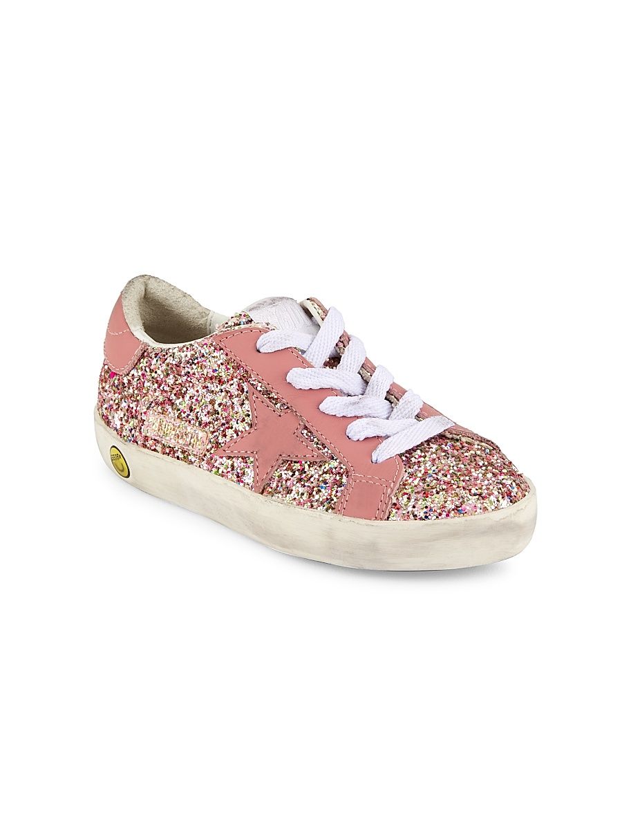 Girl's Super-Star Glitter Leather Sneakers - Multicolor Ash Rose - Size 13 (Child)