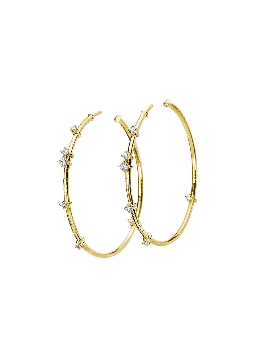 Women's Rugiada Diamanti 18K Yellow Gold, Titanium, & Diamond Hoop Earrings/1.5" - Yellow Gold
