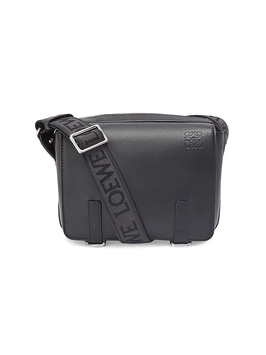 Men's Extra-Small Military Leather Messenger Bag - Black