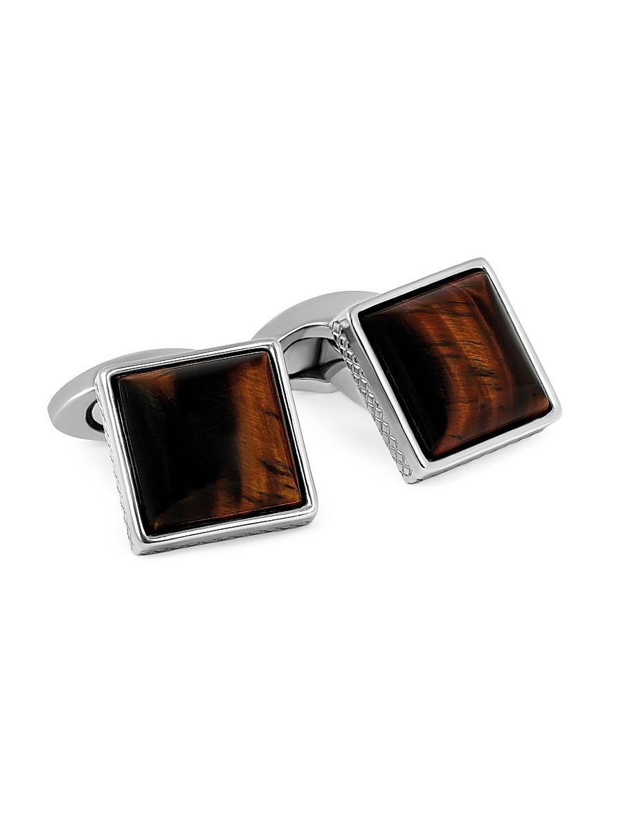 Men's Titanium & Red Tiger's Eye Square Cufflinks - Red