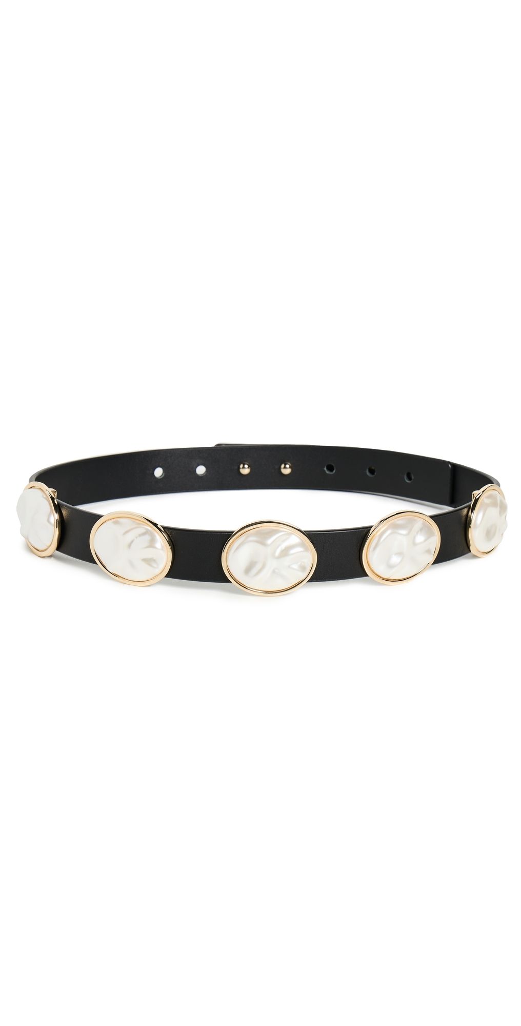 Lele Sadoughi Oval Pearl Station Belt Jet L/XL
