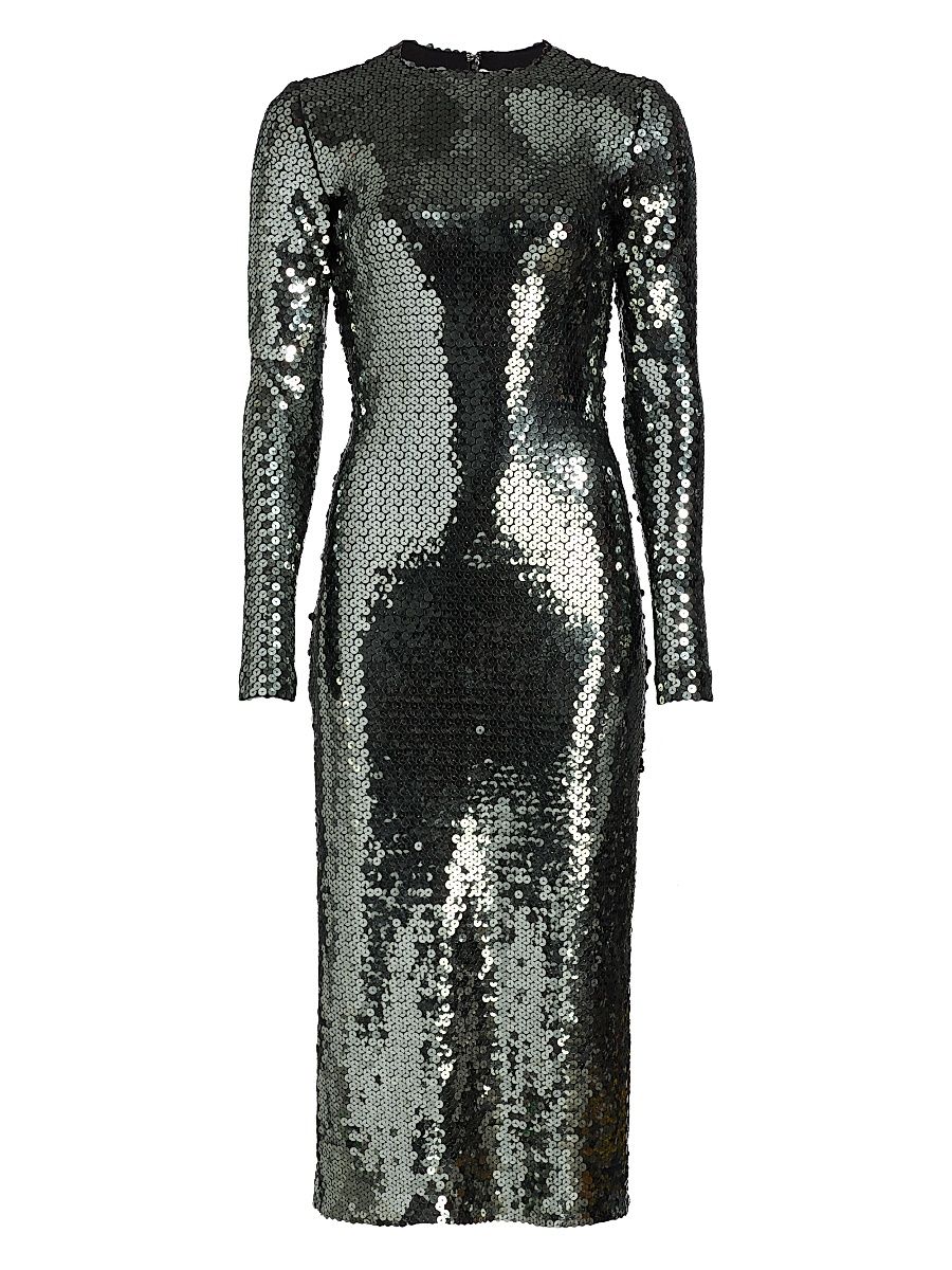 Women's Sequined Long-Sleeve Body-Con Midi-Dress - Hunter - Size 6