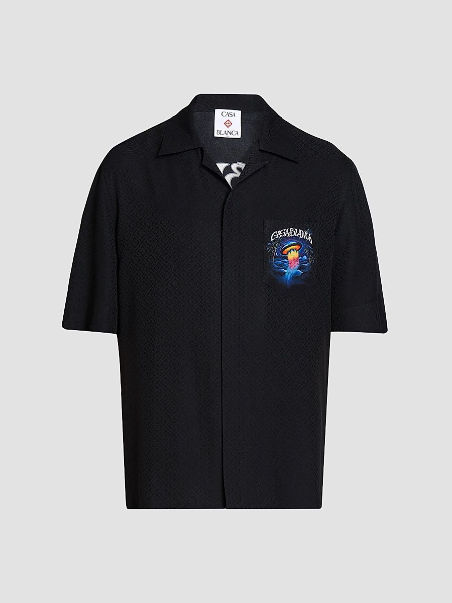 Casablanca Men's Silk Short-Sleeve Camp Shirt - Black - Size XXL