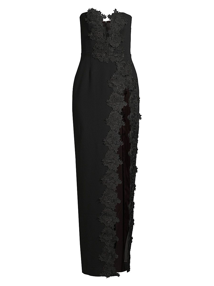 Women's Florence Floral-Appliquéd Column Gown - Black - Size 12