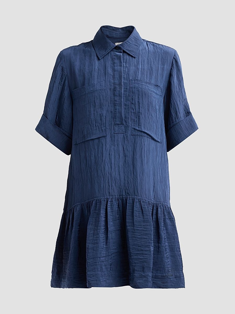 Women's Cris Crinkled Drop-Waist Mini Shirtdress - Midnight - Size XL
