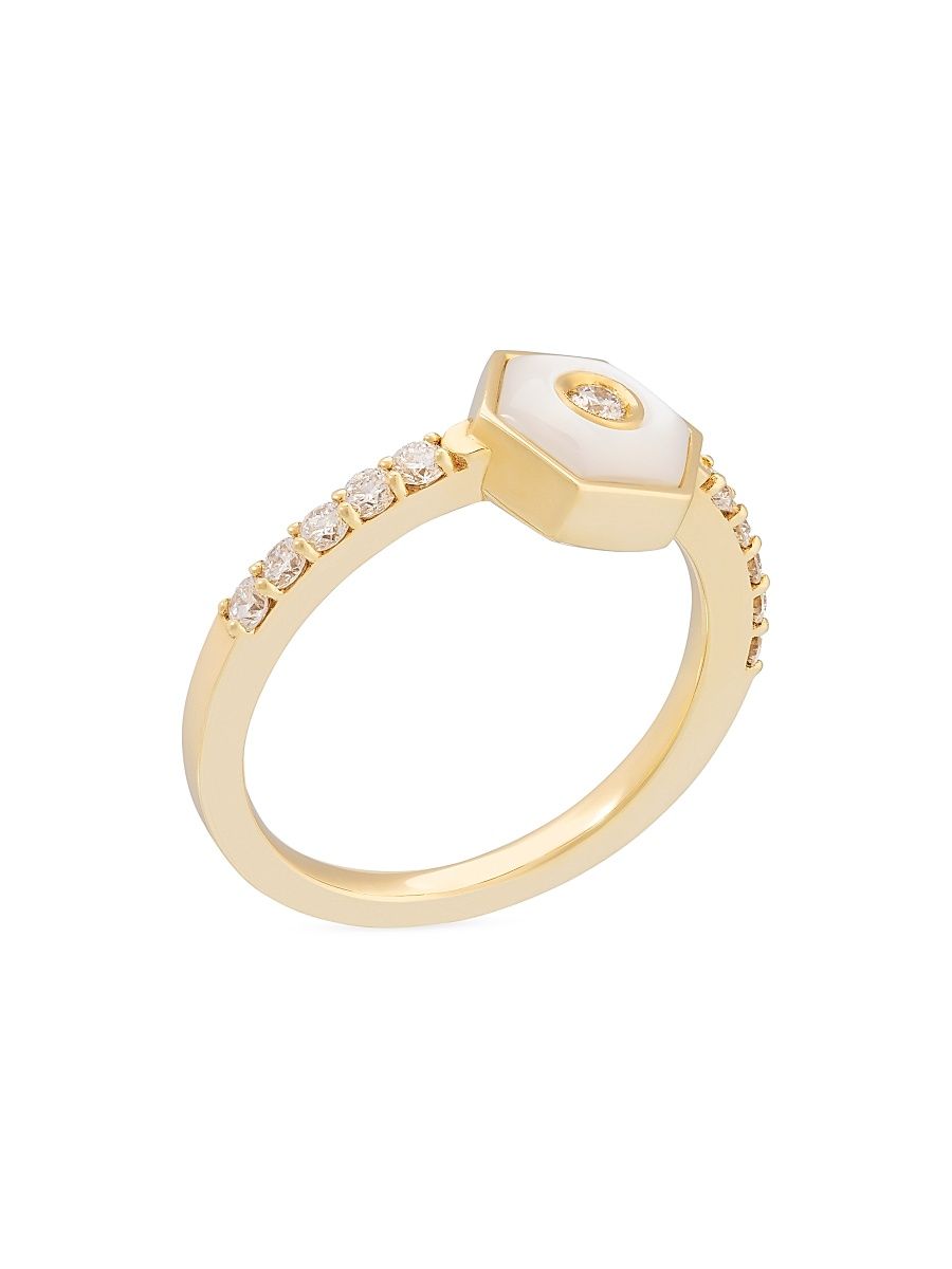 Women's Baia 18K Yellow Gold, Mother-Of-Pearl & 0.39 TCW Diamond Ring - Yellow Gold - Size 7