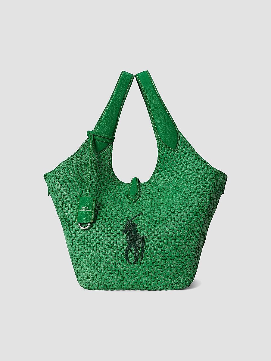Polo Ralph Lauren Women's Medium Logo-Embroidered Raffia Tote Bag - Parrot