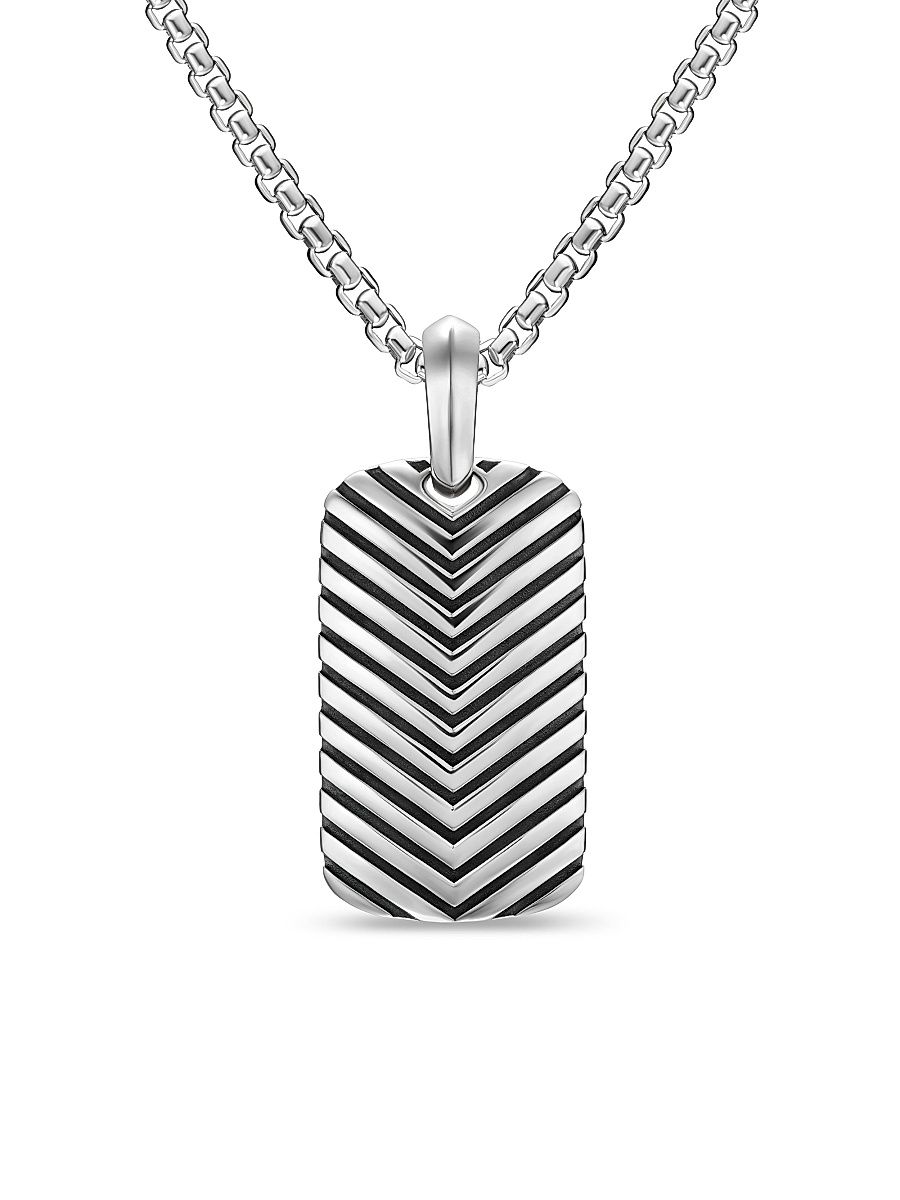 Men's Chevron Tag in Sterling Silver, 27MM - Silver
