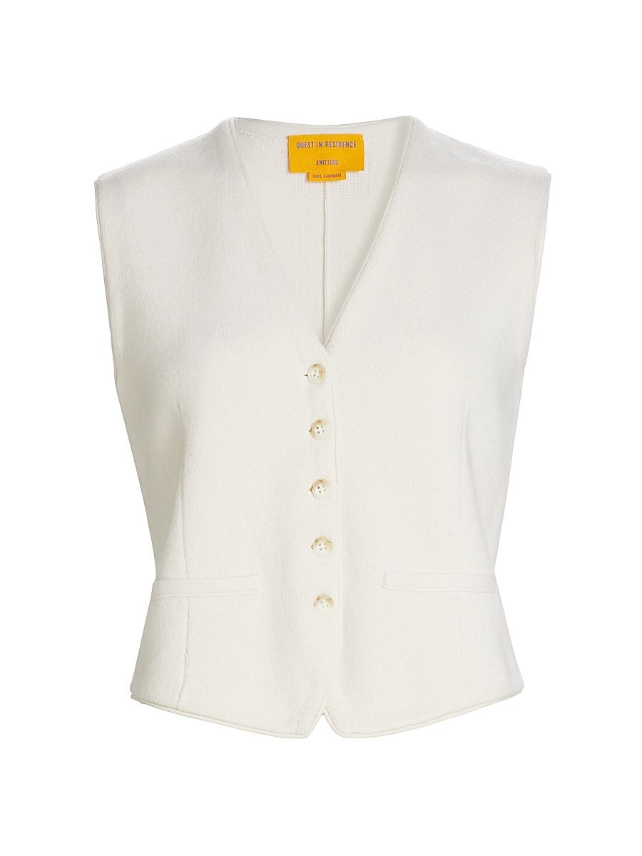 Women's Cashmere Knit Tailored Vest - Cream - Size Medium