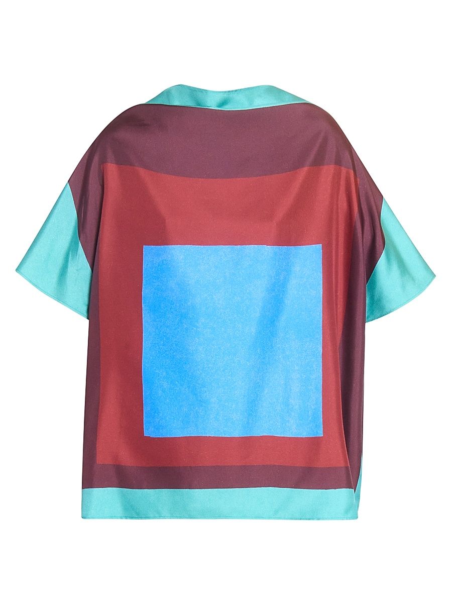 Women's Scarf Silk-Blend Top - Green Red Multicolor - Size 8