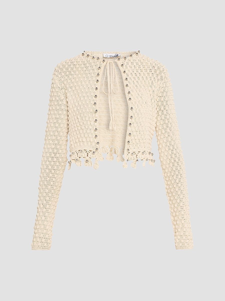 Rabanne Women's Crochet Embellished Cardigan - Ecru - Size XL